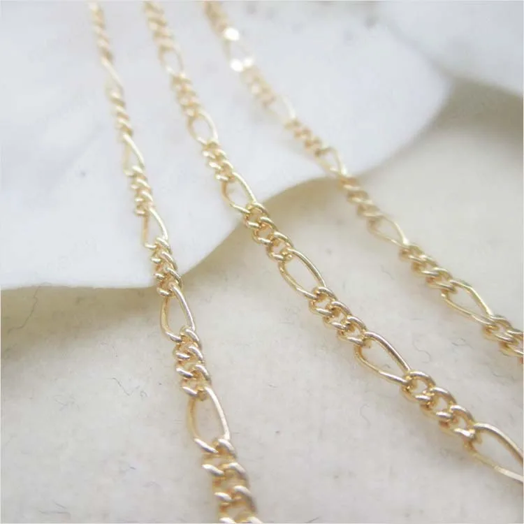 

1 Meter Width:1.7MM 24K Champagne Gold Color Plated Brass 3+1 Figaro Chains Necklace Chains High Quality Diy Jewelry Accessories