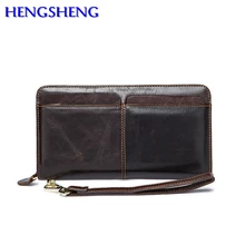 Hengsheng promotion genuine leather wallet for fashion men hand wallet by quality cow leather men long wallets and men handbags