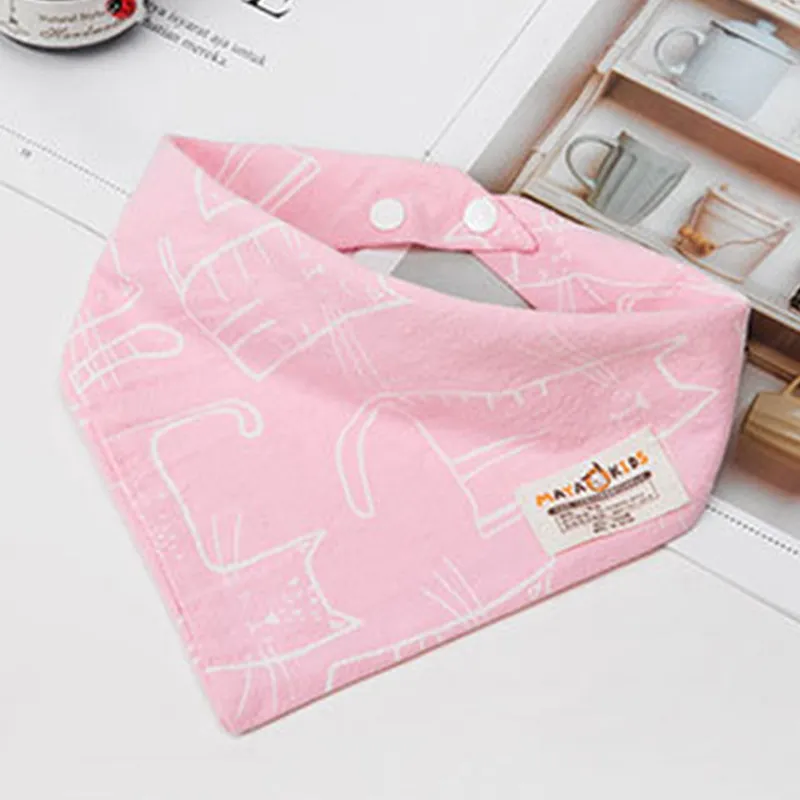 Cotton Linen Triangular Baby Bandana Bibs Cute Cat Pattern Infant Boys Girls Absorbent Burp Cloth for Drooling and Teething Saliva Towel (2)