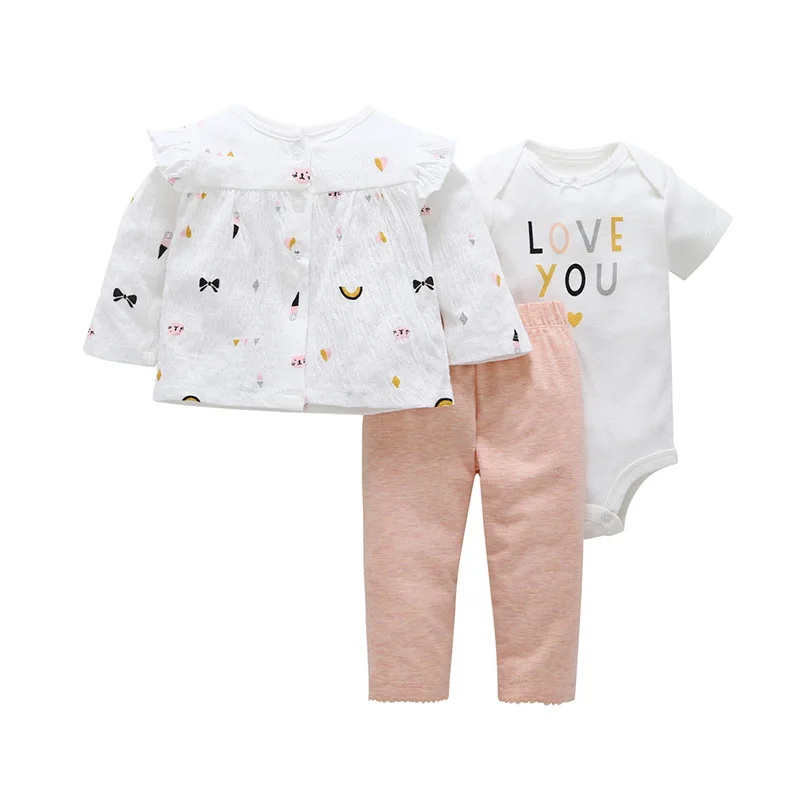 

Baby Girl Clothes Set Autumn Newborn Infant Children Love You Cute Unicorn Long Sleeve T-shirt Tops+Bodysuit+Pants 3pcs Outfit