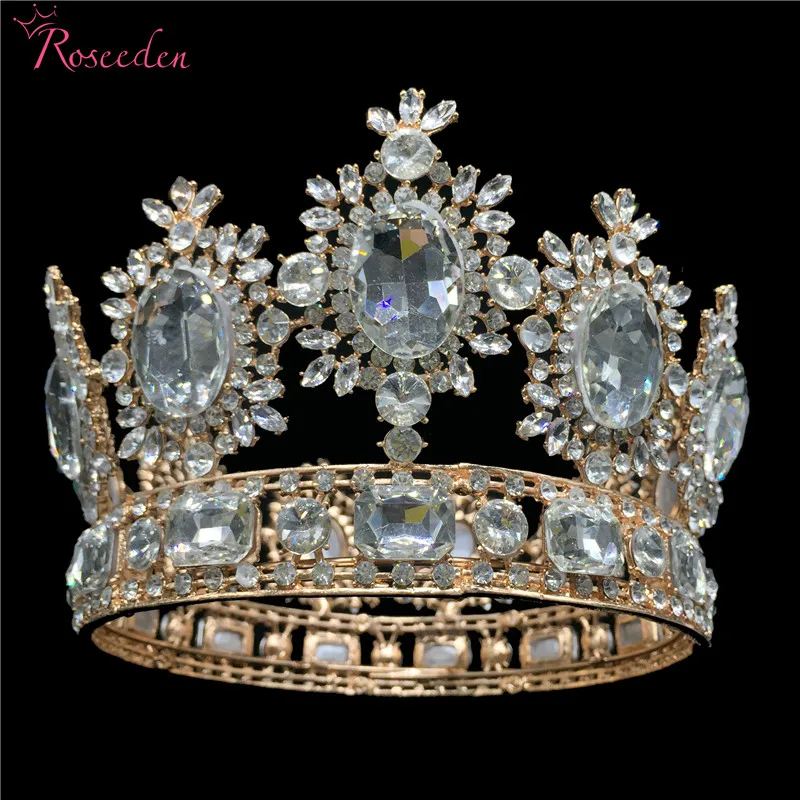9.5cm Tall Luxury Royal Wedding Bridal Tiara Gold Color Big Rhinestone
