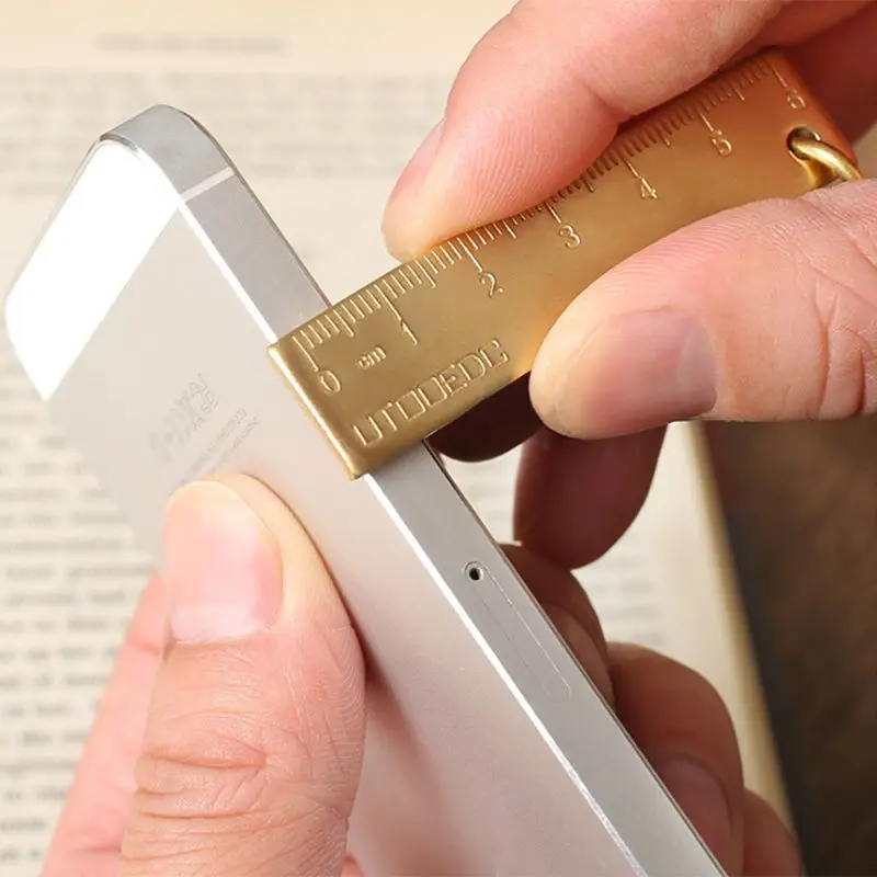 

Outdoor Camping Copper Ruler Portable Mini EDC Tool Brass Scale Keychain Pendant