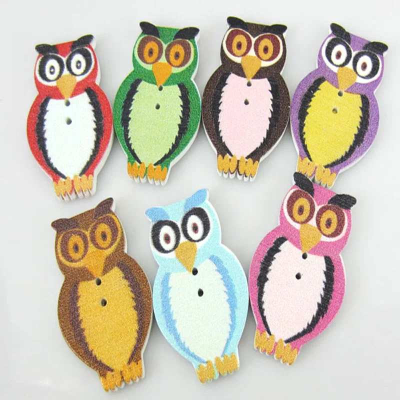 30Pcs 2 Holes Mixed Owl Wooden Buttons Sewing Scrapbooking Owl Pattern