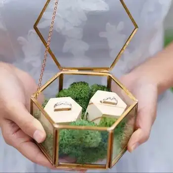 

Personalized Wedding Glass Box Glass Ring Box Custom Name Glass Jewelry Box Pentagon Geometric Copper Ring Holder 40