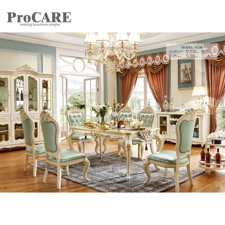 latest marble top wooden base dining table designs - 913