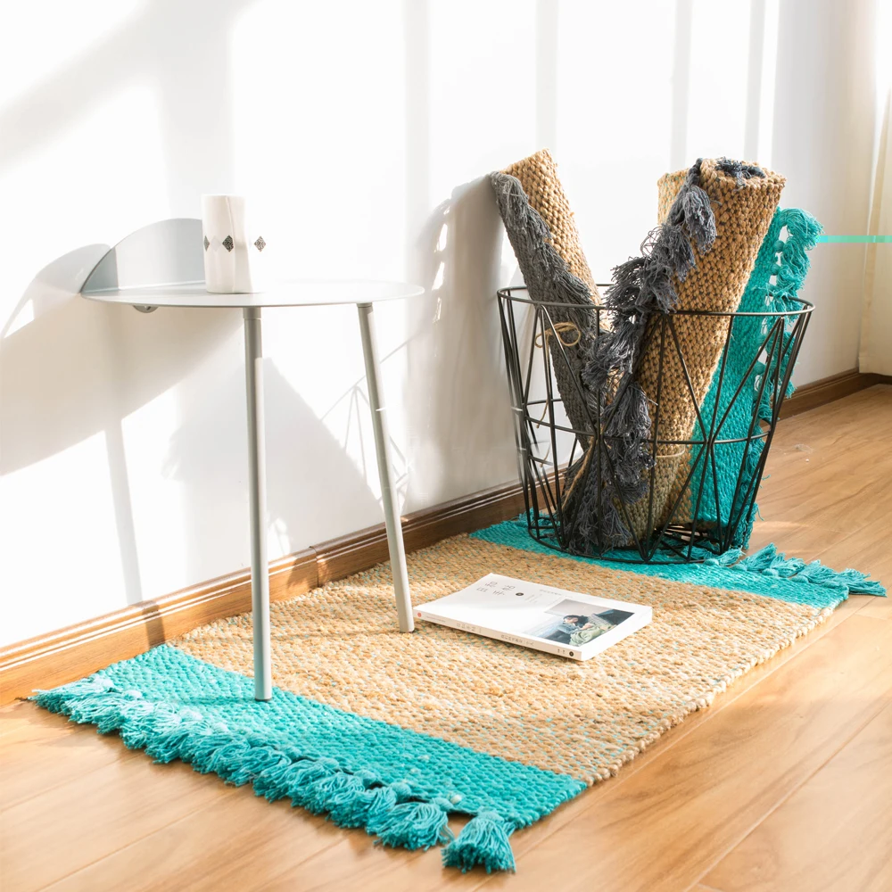 Лен хлопок ручной работы ковер геометрический индийский плед полосатый современный Богемия современный дизайн Йога килим скандинавский стиль