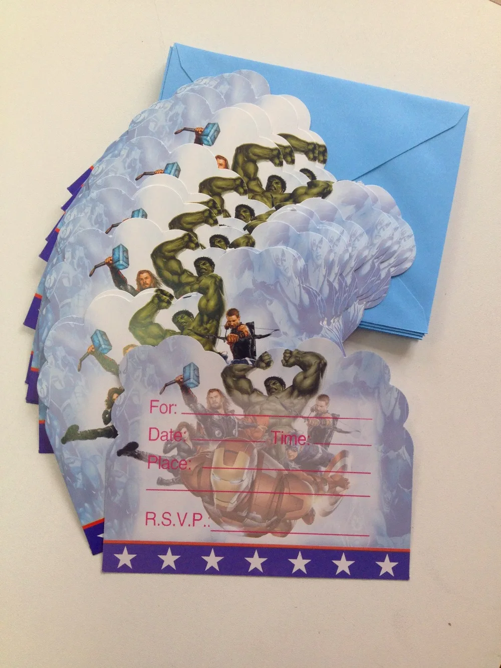  12pc/lot Superhero Party Supplies Invitation Card Children Birthday Party Supplies Birthday Invitat - 32965164383