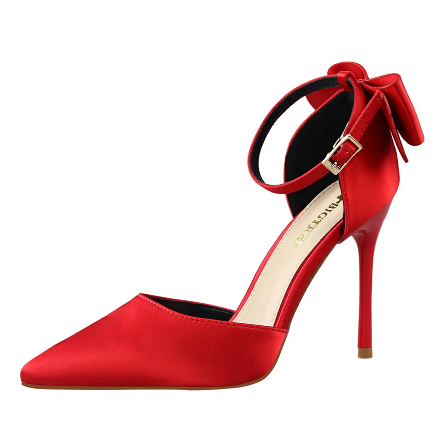 Большие размеры 34-43; женская обувь; модельные туфли-лодочки с острым носком; водонепроницаемые мокасины на высоком каблуке; свадебные туфли; tenis feminino; с бантом сбоку - Цвет: Красный