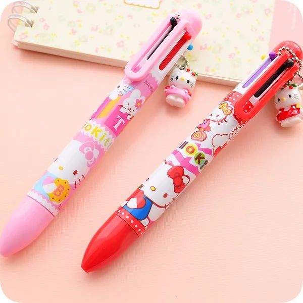 

4Pcs/Lot Creative Hello Kitty Cartoon 6 Colors Chunky Ballpoint Pen School Office Supply Gift Stationery Papelaria Escolar H1529
