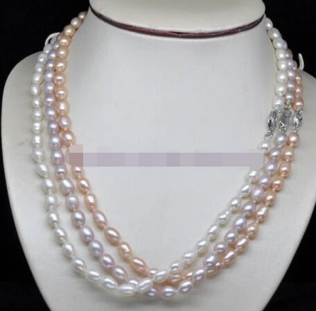 

Jew2289 Wholesale AAA 3 Color 7-8mm Multi_Color pearl necklaces(White pink Purple)