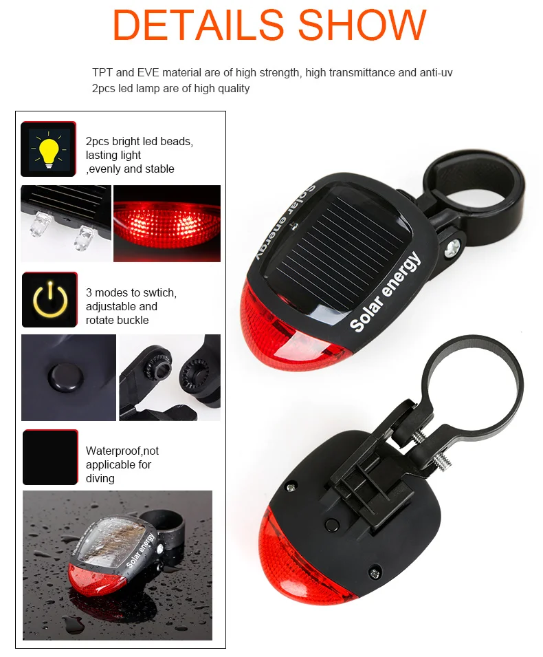 Cheap INBIKE Solar Power LED Bike Lights Taillights Night Safety Warning Lights Mountain Bike Riding Equipment Cycling Accessories 015 9