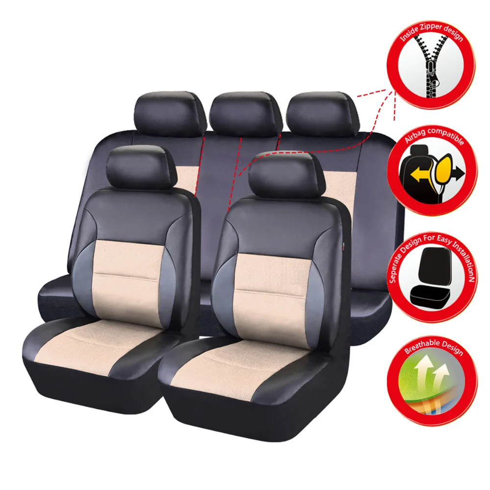 Car pass Universal Car Seat Cover Leather Full Set Black Red For Audi