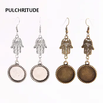 

PULCHRITUDE 12pcs/lot Metal Alloy Zinc Hamsa Hand Charm Fit round 18mm Cabochon Base Pendant Drop Earing Jewelry Making C0861