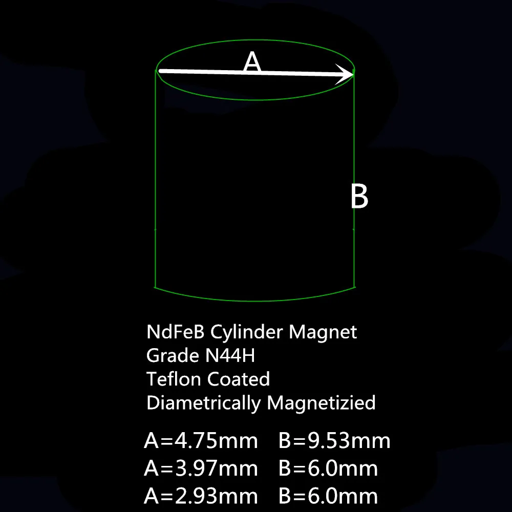 NdFeB Block Magnet 12x4x4mm Cylinder Magnet 3.97x6.0 4.75x9.53 2.93x6.0mm N44H PTFE Coating Customed Size 20000 pieces