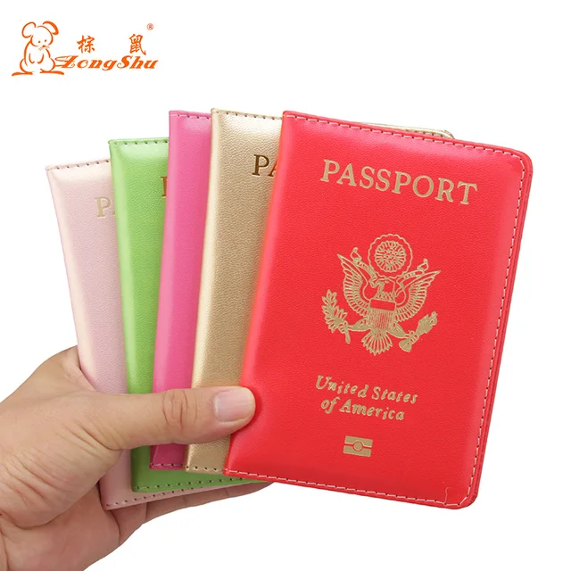Cute PU leather USA Passport Cover Pink Women Passport holder Brand