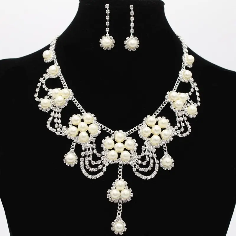 

Banquet Bridal Crystal Earrings Statement Bib Necklace Jewelry Gift Set for Women