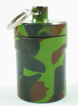 

Free shipping 1pcs camouflage Aluminium Pill box case Cache Container Geocache Geocaching Key rings keychain holder vial 009