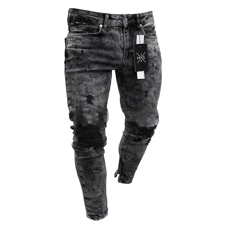 

Summer Jeans Men Clothes Skinny Stretch Denim Pants Distressed Ripped Freyed Slim Fit Jeans Trousers Of Male 2019 New