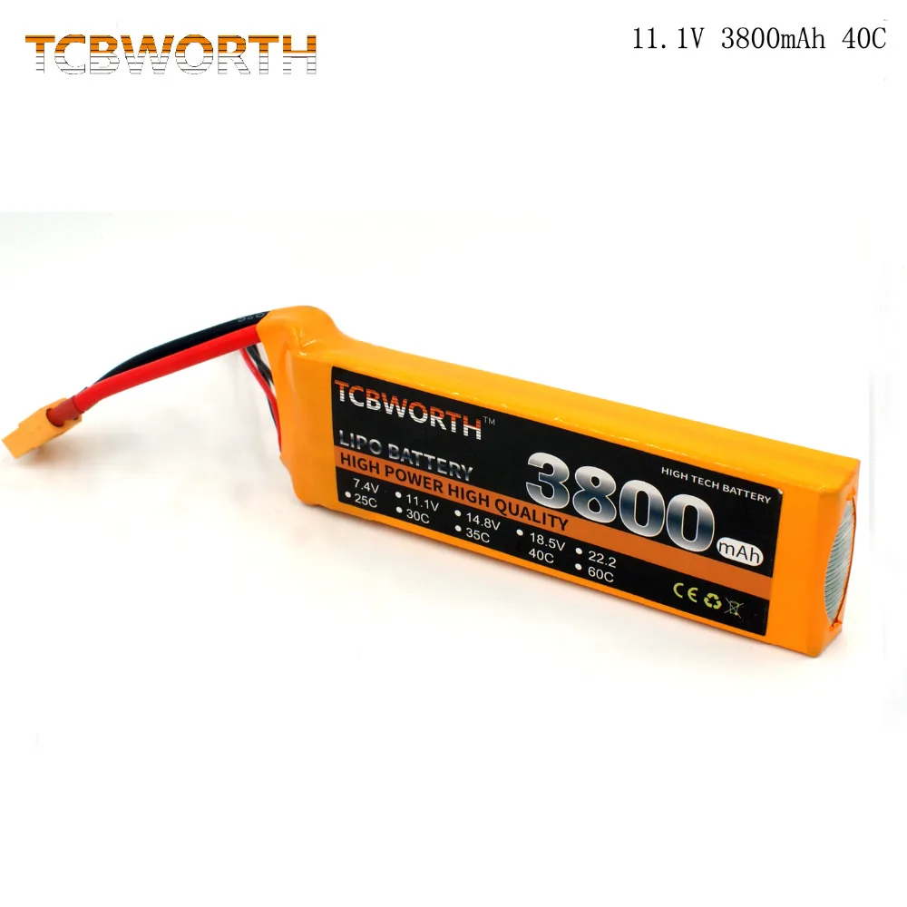 

TCBWORTH RC airplane Lipo battery 3S 11.1V 3800mAh 40C-80C For RC Helicopter Car Boat Quadcopter Li-ion battery