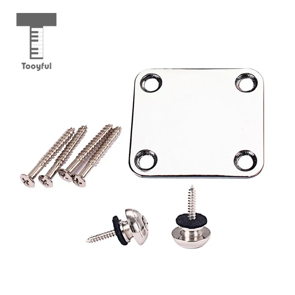 Chrome Electric Guitar Neck Plate+2pcs Strap Lock Button for Cigar Box Guitar Ukulele Mandolin Banjo