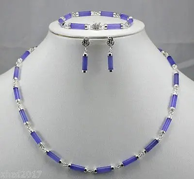 

-new Style-@> -hot New arrival -natural purple jade silver link necklace 18",bracelet 7.5"earrings set Natural jewe