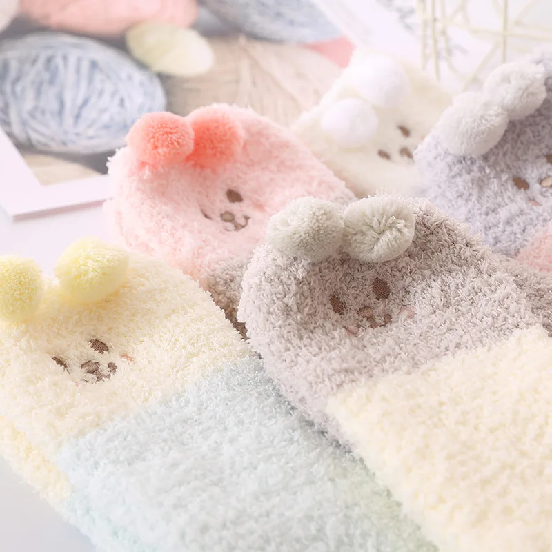 Cute Funny socks women Cartoon socks plush fluffy bear ball cute thick woman socks special for autumn and winter