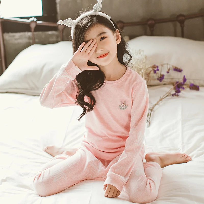 Пижамные комплекты для девочек; детская одежда для сна с вишенками; детская одежда для сна с рисунком кролика; пижамы с длинными рукавами для девочек; домашняя одежда; пижамы для девочек