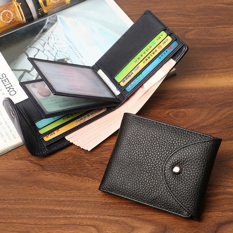 

Men Wallets Money Clip Credit Card Men Wallets Genuine Leather High Capacity Male Clip Short Purse Men Wallets Black Blue