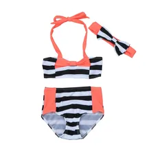 Детский купальный костюм из 3 предметов для новорожденных девочек в полоску, бантик, купальный костюм для новорожденных девочек, купальный костюм бикини-стринги, комплект одежды, Прямая поставка