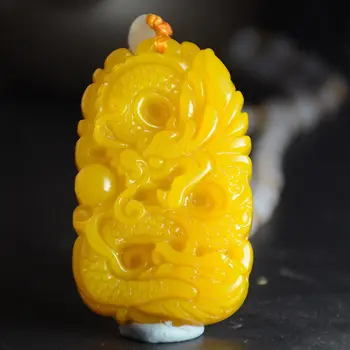 

Chinese Beautiful Natural Yellow Jade Hand-Carved Dragon Luck Amulet Pendant
