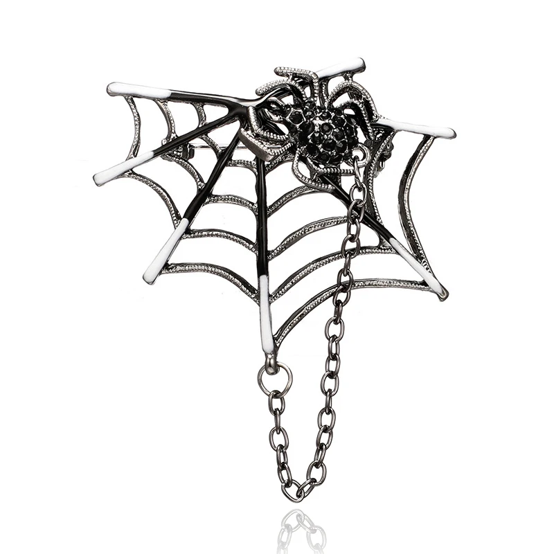 

Retro Black Spider Rhinestone Brooch Exaggerated Spider Web Chain Pin Men's and Women's Suits Knitted Fashion Collar Accessories