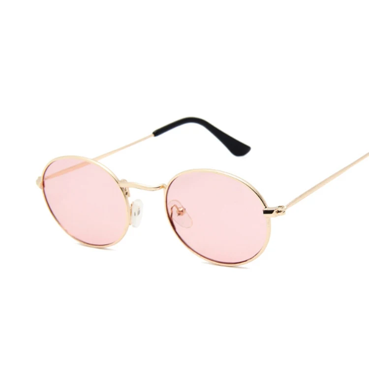 Ретро круглые розовые солнцезащитные очки для женщин, фирменный дизайн, солнцезащитные очки для женщин, сплав, зеркальные женские очки коричневого цвета - Цвет линз: GoldPink