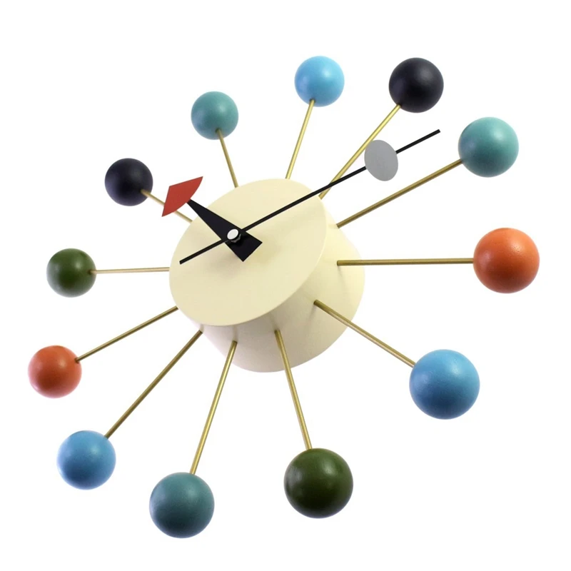Простые цветные красочные современные часы с шаром, художественные симуляторы, спортивные декоративные настенные часы с конфетами, смешанные цвета, металлические твердые деревянные шары