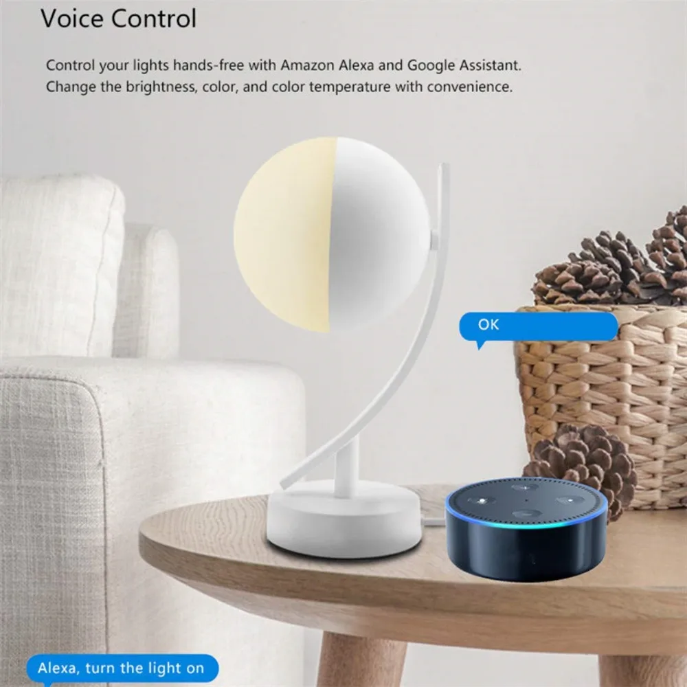Светодиодная регулируемая настольная лампа Smart Compatible Alexa Google Home Wi-Fi управляемая голосом/приложением окружающий свет для украшения дома