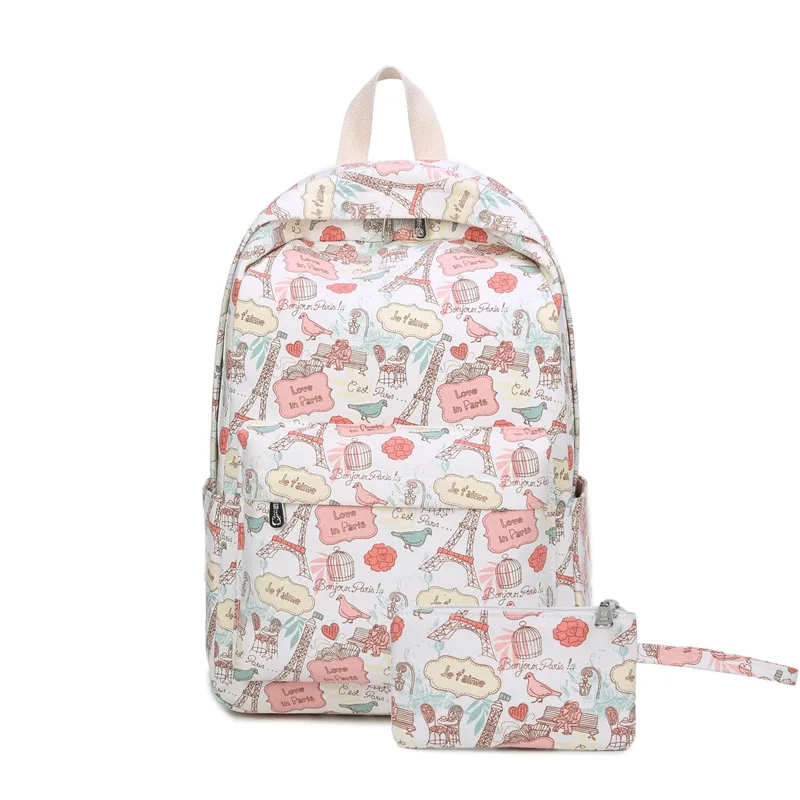 

Factory Wholesale New Small Fresh Canvas Backpack Student Bags Female Cartoon Leisure Tower Printed Backpacks