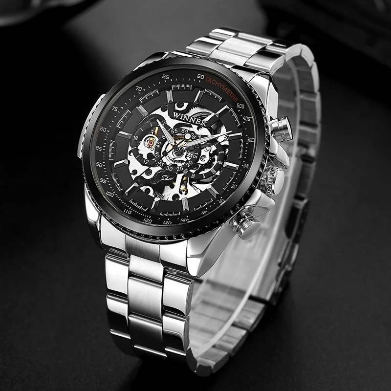 T WINNER Men Self Winding Mechanical Watch Mens Fashion Sport Skeleton