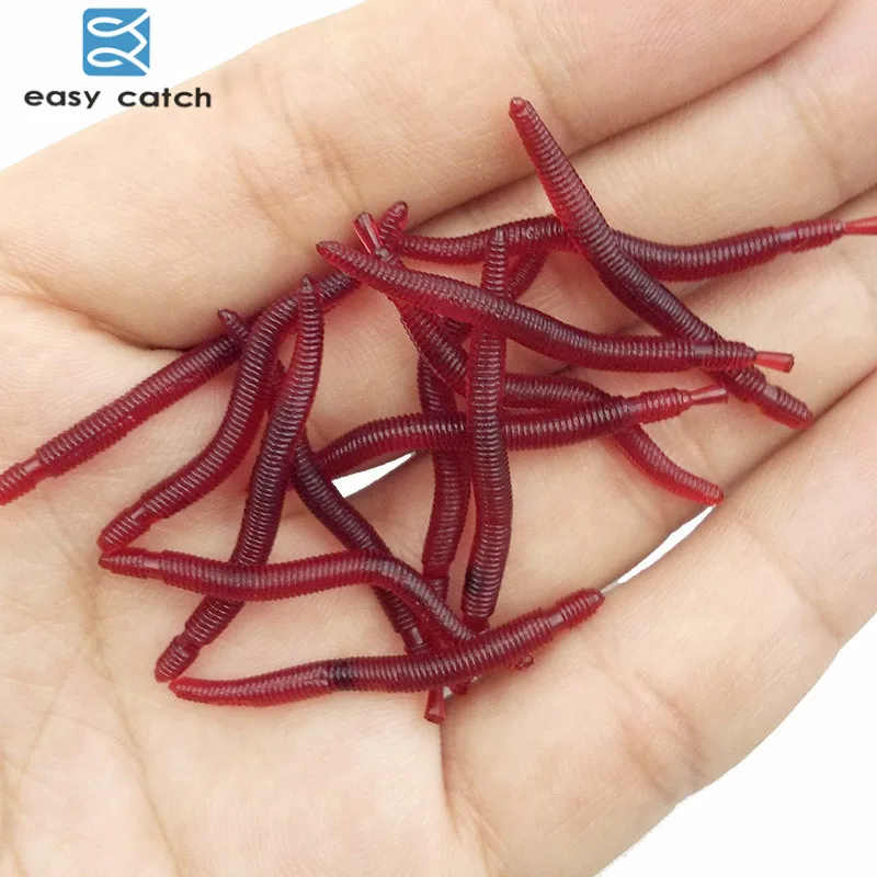 Easy Catch 50pcs 4cm Long Soft Earthworm Fishing Bait Red Plastic