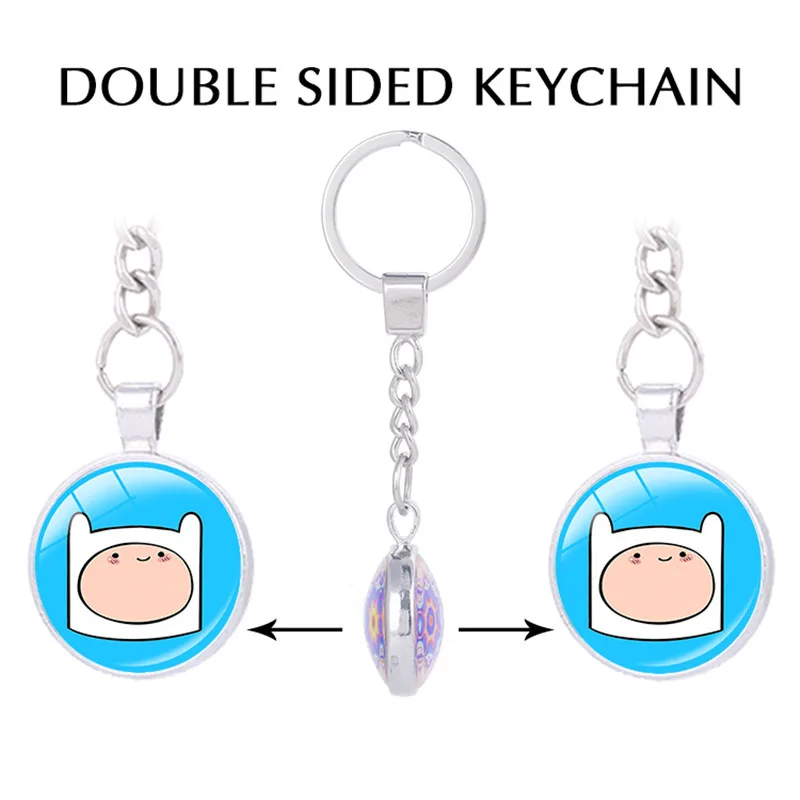 

Adventure Time Key Holder Finn Keychain Glass Photo Cabochon Double Sided Key Chains Kids Gift Key Ring