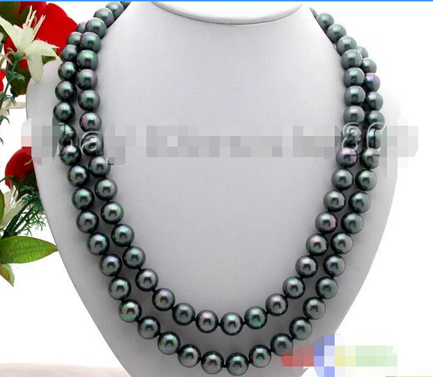 

p141 Flossy 48" Tahitian black 12mm south sea shell pearl necklace @^Noble style Natural Fine jewe FREE SHIPPING