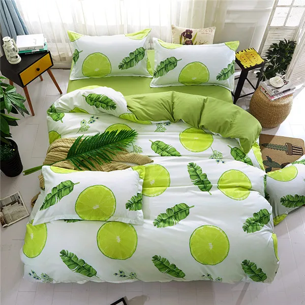 Green White Lemon Fruit Summer Bedding Set Full King Twin Queen