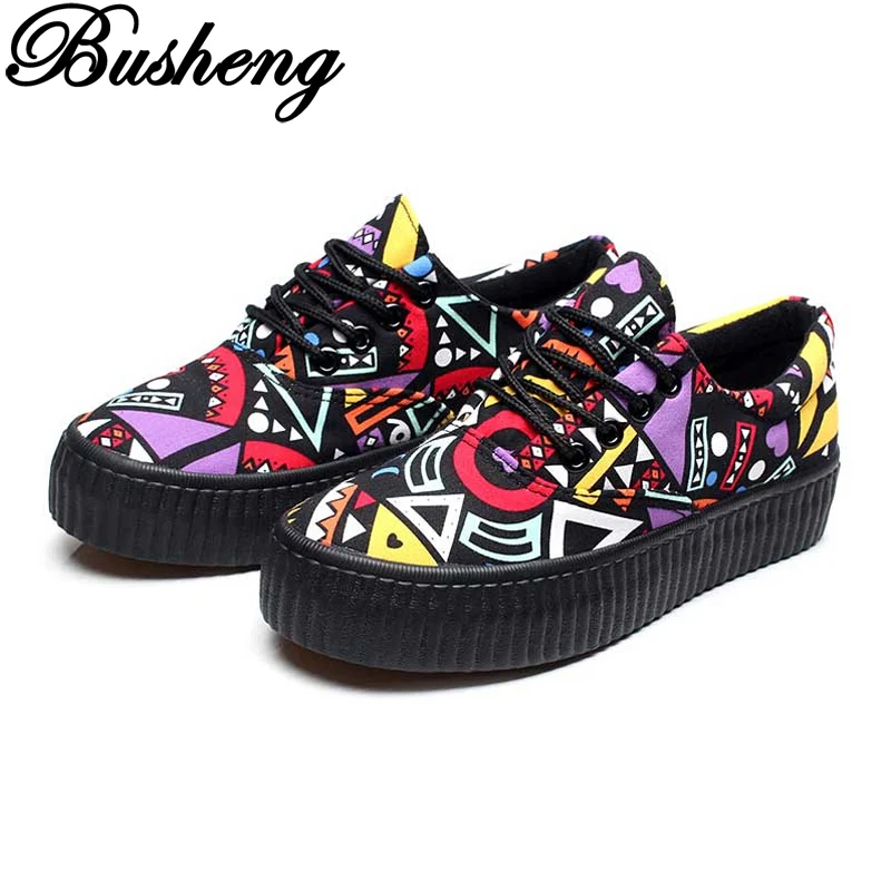 Canvas Shoes Platforms Lace Up Women Casual Shoes Mixed Colors Women Flats Comfortable Chaussure Femme Zapatos Mujer BUSHENG098