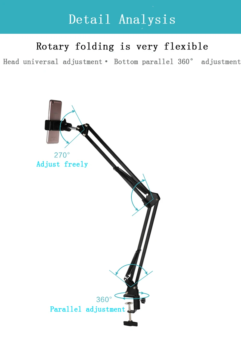  Photography Phone Clip Bracket+Suspension Arm Stand Clip Holder and Table Mounting Clamp Pop Kits f
