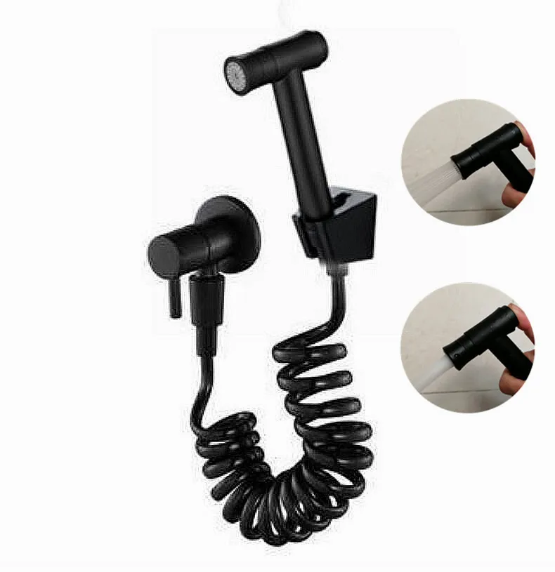 

Double Function Bathroom Toilet One Key Press Bidet Faucet Kit Stainless Steel black Bidet Sprayer Set Mount On wall BL707