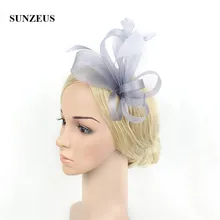 Перья Тюль Свадебные шапки с повязкой на голову модная церемония шляпы женские аксессуары для волос sombreros de boda SH20