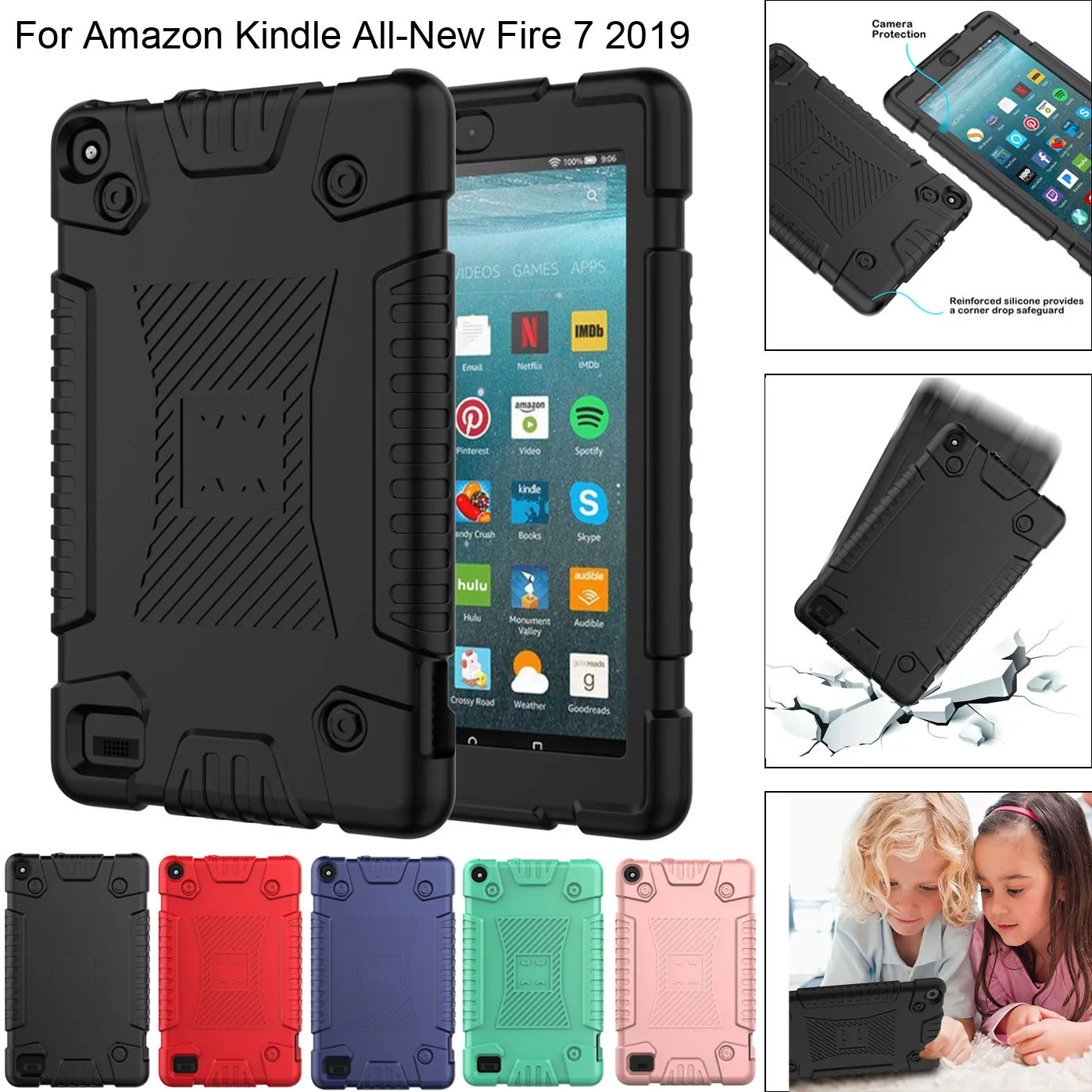 Чехол для планшета для Amazon Kindle All-New Fire 7 Чехол ударопрочный Противоскользящий Силиконовый прочный Чехол# LR3