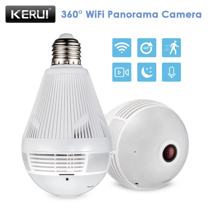 

KERUI 960P WiFi Wireless Home Security Burglar Fisheye Bulb Panoramic Camera LED Light LampSurveillance 360 Degree IP Camera