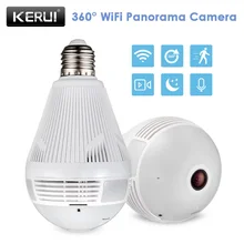 KERUI Wireless Home Security Burglar Fisheye Panoramic Camera LED Light Lamp Bulb Surveillance 360 Degree WiFi 960P IP Camera