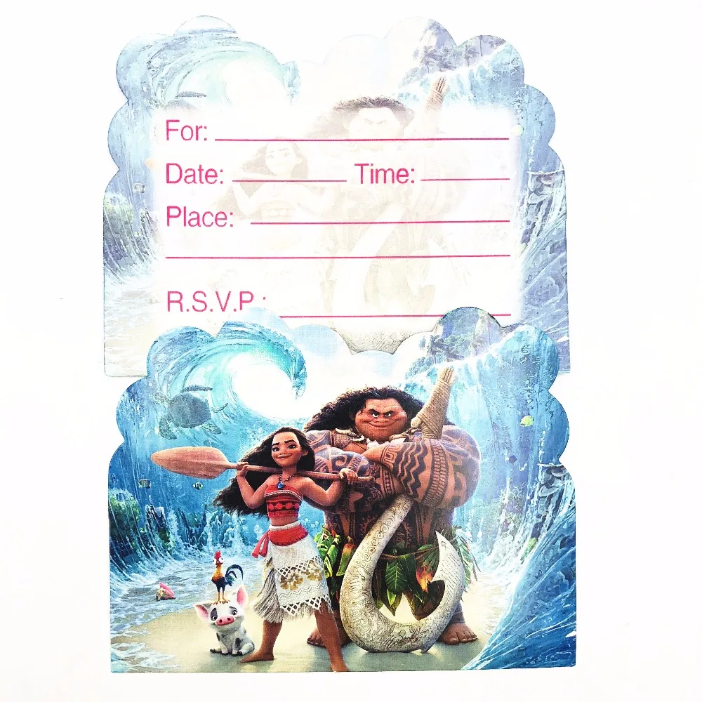  6pcs/set Moana Party Supplies Invitation Cards Party For Kids Birthday Decoration Baby Shower Party - 32966178515