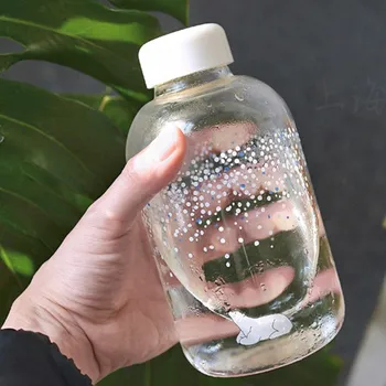 

Fresh Snow with Animals Pattern Handmade Glass Water Bottle with Storage Bag Cute Ice Morning Glass Bottle SH174-112