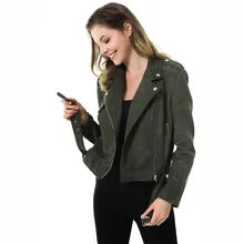 Для женщин мото Байкер куртка Армейский зеленый с длинным рукавом мягкой искусственной замши Женская зимняя обувь пальто с поясом veste femme cuir погон молния